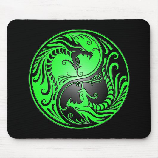 Yin Yang Drachen, Grün und Schwarzes Mousepad (Vorne)