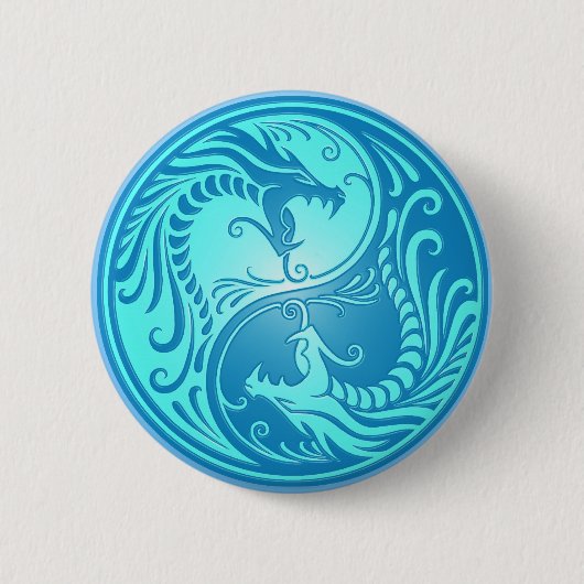 Yin Yang Drachen, hellblau Button (Vorderseite)