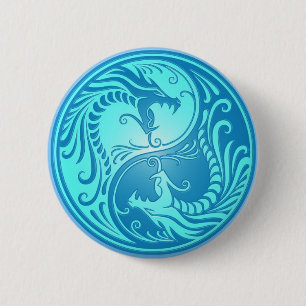 Yin Yang Drachen, hellblau Button