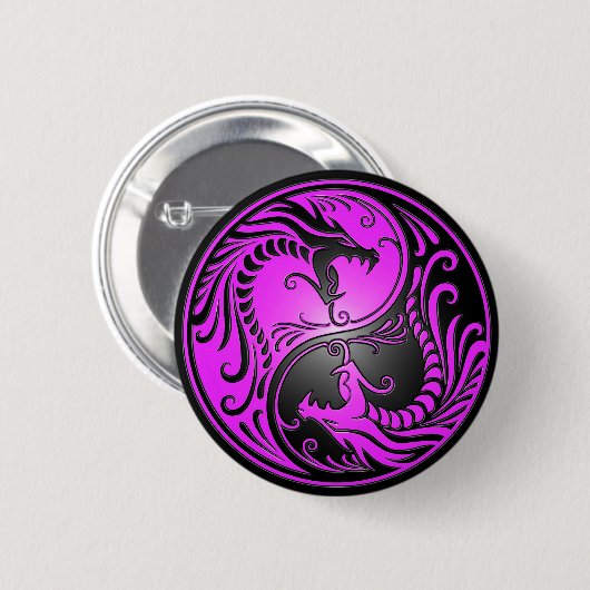 Yin Yang Drachen, lila und schwarz Button (Vorne & Hinten)