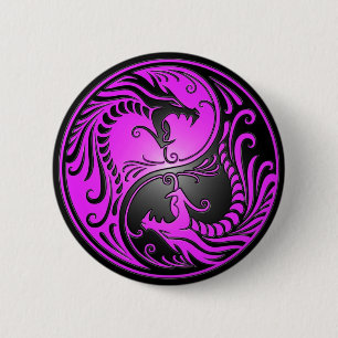 Yin Yang Drachen, lila und schwarz Button