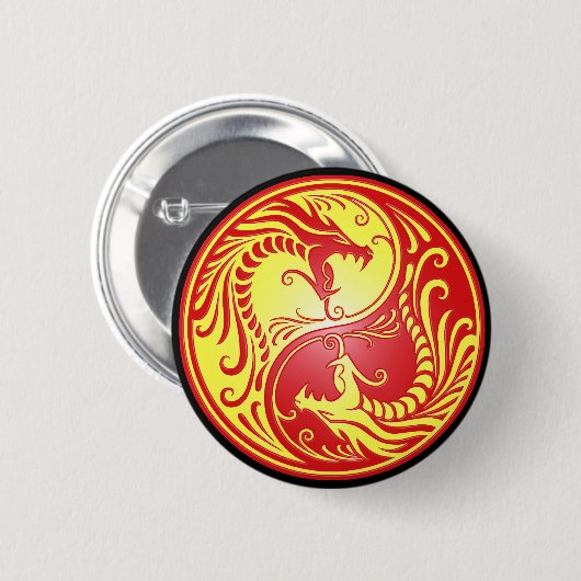 Yin Yang Drachen, Rot und Gelb Button (Vorne & Hinten)