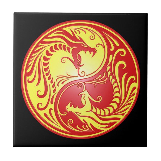 Yin Yang Drachen, Rot und Gelb Fliese (Vorderseite)