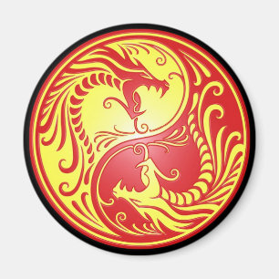 Yin Yang Drachen, Rot und Gelb Magnet