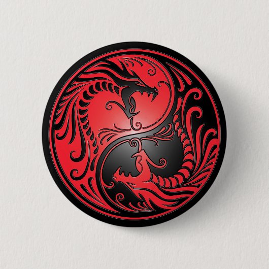 Yin Yang Drachen, Rot und Schwarzes Button (Vorderseite)