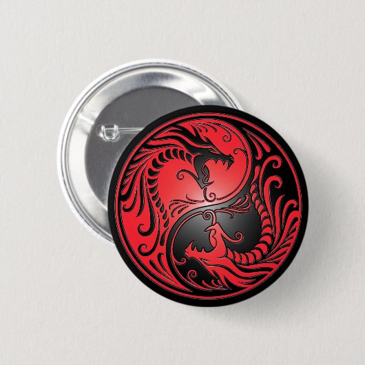Yin Yang Drachen, Rot und Schwarzes Button (Vorne & Hinten)