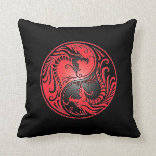 Yin Yang Drachen, Rot und Schwarzes Kissen