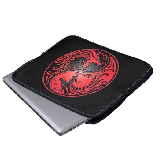 Yin Yang Drachen, Rot und Schwarzes Laptopschutzhülle (Vorne Knopf)