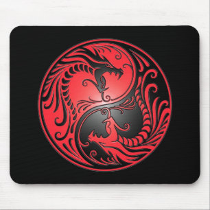 Yin Yang Drachen, Rot und Schwarzes Mousepad
