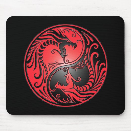 Yin Yang Drachen, Rot und Schwarzes Mousepad (Vorne)