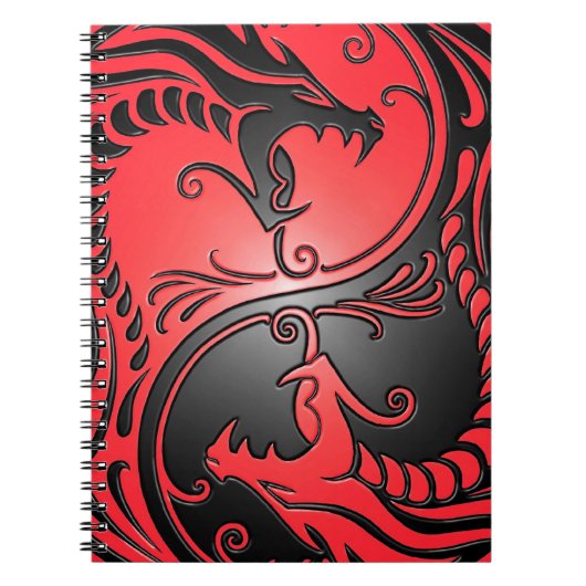 Yin Yang Drachen, Rot und Schwarzes Notizblock (Vorderseite)