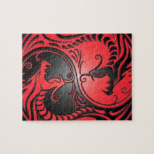 Yin Yang Drachen, Rot und Schwarzes Puzzle (Horizontal)