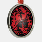 Yin Yang Drachen, Rot und Schwarzes Silbernes Ornament (Rechts)