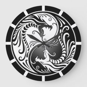 Yin Yang Drachen, Weiß und Schwarzes Große Wanduhr