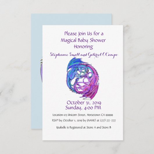 Yin Yang Dragon Baby Personalisiert Rainbow Custom Einladung (Vorne/Hinten)