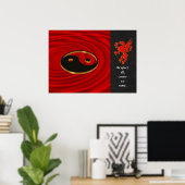 Yin Yang Dragon Poster rot und schwarz (Heimbüro)