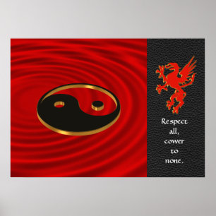 Yin Yang Dragon Poster rot und schwarz