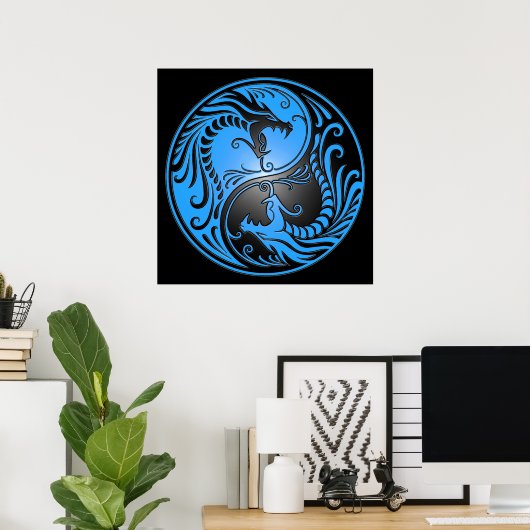 Yin Yang Dragons, blau und schwarz Poster (Heimbüro)