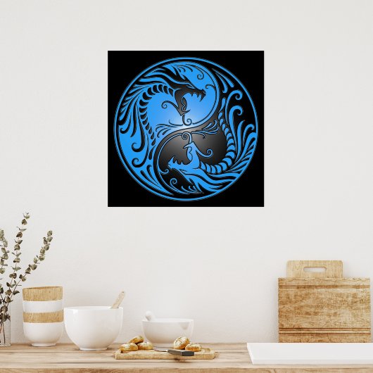 Yin Yang Dragons, blau und schwarz Poster (Küche)