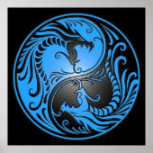 Yin Yang Dragons, blau und schwarz Poster (Vorne)