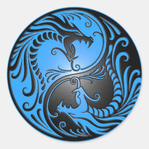 Yin Yang Dragons, blau und schwarz Runder Aufkleber