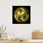 Yin Yang Dragons, gelb und schwarz Poster (Küche)