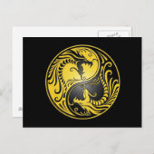 Yin Yang Dragons, gelb und schwarz Postkarte (Vorne/Hinten)