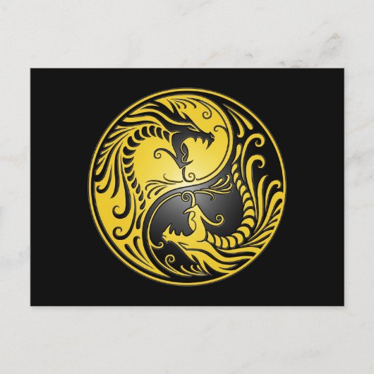 Yin Yang Dragons, gelb und schwarz Postkarte (Vorderseite)