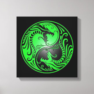 Yin Yang Dragons, grün und schwarz Leinwanddruck