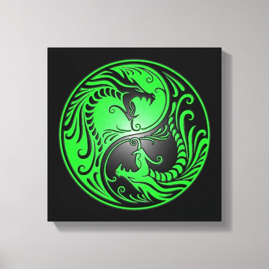 Yin Yang Dragons, grün und schwarz Leinwanddruck (Vorderseite)