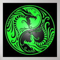 Yin Yang Dragons, grün und schwarz
