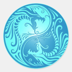 Yin Yang Dragons, hell blau Runder Aufkleber