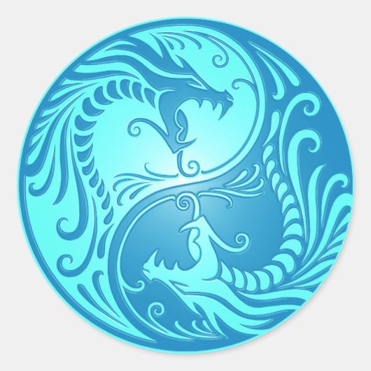 Yin Yang Dragons, hell blau Runder Aufkleber (Vorderseite)