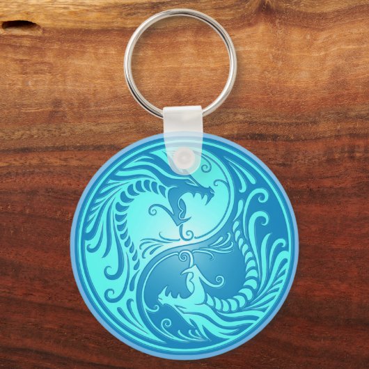 Yin Yang Dragons, hell blau Schlüsselanhänger (Vorderseite)