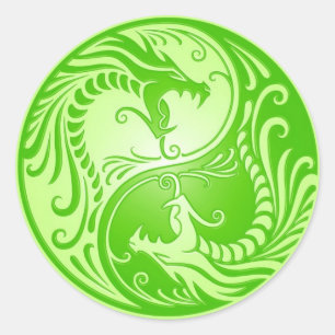 Yin Yang Dragons, leicht grün Runder Aufkleber