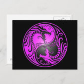 Yin Yang Dragons, lila und schwarz Postkarte (Vorne/Hinten)