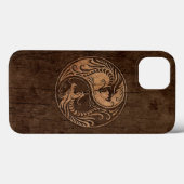 Yin Yang Dragons mit Holzkörneffekt Case-Mate iPhone Hülle (Rückseite (Horizontal))