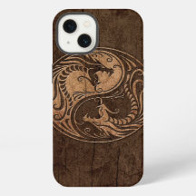 Yin Yang Dragons mit Holzkörneffekt