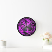 Yin Yang Dragons, purple and black Runde Wanduhr (Zuhause)