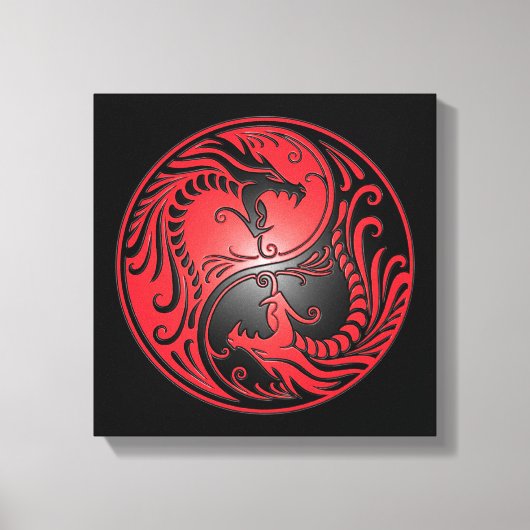 Yin Yang Dragons, rot und schwarz Leinwanddruck (Vorderseite)