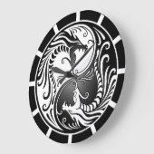 Yin Yang Dragons, weiß und schwarz Große Wanduhr (Winkel)