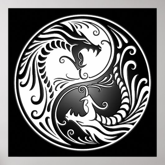 Yin Yang Dragons, weiß und schwarz Poster (Vorne)