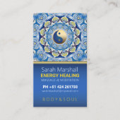 Yin Yang Energy Healing Blue Yellow Mandala Visitenkarte (Vorderseite)