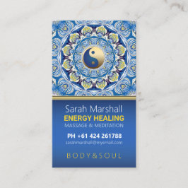 Yin Yang Energy Healing Blue Yellow Mandala Visitenkarte