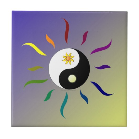 Yin Yang Farbige Sonne Mond Fliese (Vorderseite)