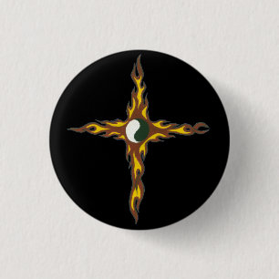 Yin Yang Feuer-Kreuz Button
