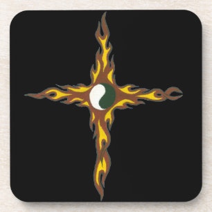 Yin Yang Fire Cross Getränkeuntersetzer