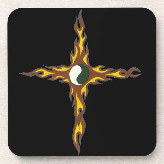 Yin Yang Fire Cross Getränkeuntersetzer (Vorderseite)