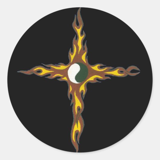 Yin Yang Fire Cross Runder Aufkleber (Vorderseite)