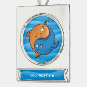 Yin Yang Fish Cartoon Banner-Ornament Silber
